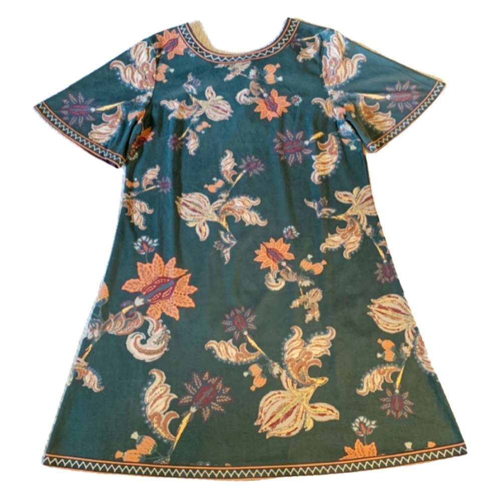 Flying Tomato Floral Paisley Boho Faux Suede Dress (Green) Size Large